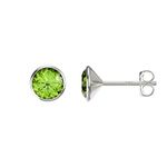 Aeon Jewellery Birthstone Stud Earrings - August Green Peridot | 925 Sterling Silver & Swarovski Crystal | Polishing Cloth Included | Bezel Set Stone