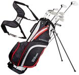 Wilson Amazon Exclusive Men's Stretch Beginner Complete Set, 10 Golf Clubs with Stand Bag, Black/Grey/Red, Standard Length