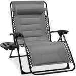 Best Choice Products Oversized Padded Zero Gravity Chair, Folding Outdoor Patio Recliner, XL Anti Gravity Lounger for Backyard w/Headrest, Cup Holder, Side Tray, Polyester Mesh - Ice Gray