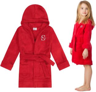Personalized Kids Robes for Girls & Boys - Hooded Monogrammed Baby Bathrobe with Name - Custom Kids Bathrobe - Red - 2 Years