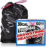 ToughBag 39 Gallon Trash Bags Heavy Duty Drawstring (100 Count) Lawn and Leaf Bags 39 Gallon, Large Black Trash Bags, Lawn Trash Bags, Garden Trash Bags for Outdoors