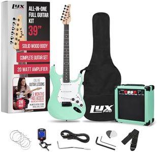 LyxPro 39 inch Electric Guitar Kit Bundle with 20w Amplifier, All Accessories, Digital Clip On Tuner, Six Strings, Two Picks, Tremolo Bar, Shoulder Strap, Case Bag Starter kit Full Size - Green