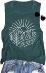 Womens Summer Funny Tanks Camping Hiking Sleeveless Vintage Graphic Tees Holiday Climb Moutain Surf Tank Tops Cute Muscle Workout Cotton Top Shirts Green XL