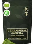 NaturaleBio Organic Ceremonial Grade Matcha Powder, 50g. From Uji, Kyoto for Traditional Japanese Tea Ceremony. Green Tea Free of Added Sugars and Preservatives