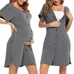 iClosam Women's Maternity Nightdress Button Down Nightgown Soft Cotton Breastfeeding Nightwear Labour Nursing for Hospital Pyjamas Loungewear Grey