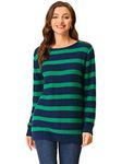 Allegra K Women's Round Neck Drop Shoulder Tunic Striped Sweater Navy Green Large