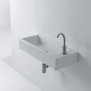 WS Bath Collections Hox Mini 45L WS05201F Whitestone 17-7/10" Ceramic Wall Mounted or Vessel Bathroom Sink with Single Faucet Hole - White