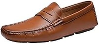 JOUSEN Men's Loafers Slip On Casual Lightweight Shoes Soft Penny Loafers for Men Driving Boat Shoes(AMY802ACA polishedbrown 11)