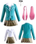 ZNZXYCOS Anime Cosplay Green Coat Shirt Plaid Skirt Women's Set Halloween Costumes (X-Large)