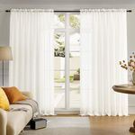 MYSTIC-HOME Extra Wide Sheer Curtains Ivory 84 Inches Long, Window Treatments Rod Pocket Drapes for Living Room, Bedroom, 108 in Width Semi Sheer Curtains for Yard, Villa, Parlor, 108"x 84", 2 Panels