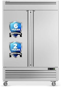 Coolski 54"W Commercial Freezer 2 Door, 49 Cu.Ft Fan Cooling Reach-In Stainless Steel Upright Freezer, -13 to 5℉, LED Light 8 Shelves, Auto Defrosting