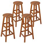 Deuba Bar Stool Set of 4 Acacia Solid Wood Seat Height 76 cm Loadable 150 kg Footrest Inside Outside Counter Chair