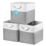 OrganiHaus 28x28 Cube Storage Bins Set of 3, Fabric Cube Baskets for Storage Shelves, Foldable Storage Cubes for Kallax Organizer Cube Bins w Rope Handles, Cubby Bins for Nursery Decor, Grey/White