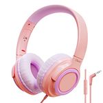 Pink Kids Headphones, Wired Children Headphones with 94dB Safe Volume Control, Foldable Design, Comfortable for Online Learning/School/Travel/Tablet