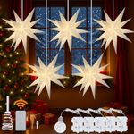 YPGFDZYDHH 23" Moravian Star Outdoor Light, Moravian Star Christmas Tree Topper Lighted Battery Operated, Remote Control Hanging Outdoor/Indoor Tree Star Topper Light for Courtyard, Porch-White 5 Pack