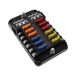 KAOLALI Fuse Box, Blade Fuses Block with Negative Bus 12 way Car Fuse Box Holder with LED Indicator Damp-Proof Cover for 12V Boat Automotive Car Truck Marine Bus RV Van