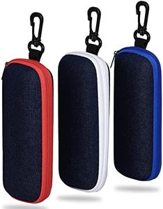 SVNXI 3 Pieces Portable Denim Glasses Case,Travel Zipper Eyeglasses Case for Students Women Men Girl (Red & White & Blue)