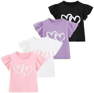 Girls 4 Packs Tees Ruffle Short Sleeve T-Shirt Ribbed Knit Tops 11-12 Years