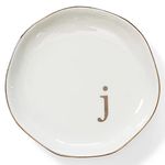 HOME SMILE Initials Ring Dish Jewery Tray with Personalized J-Monogrammed Engagement Wedding Gifts for Friends,Sister,Birthday Christmas Gifts for Women,Ceramic White