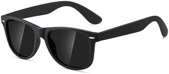 Kimorn Polarized Sunglasses Square Frame Horn Rimmed 80's Retor Glasses K0300 (Black)