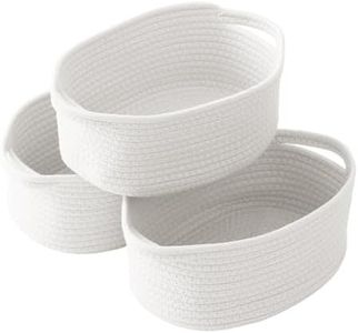 HZFTJOY 3 Pack Gift Basket with Gift Bag and Ribbons,Small Rope Woven Shelf Storage,Baskets for Gifts Empty,Birthday,Shower,Decorative Organizer Box for Cat Dog Pet with Handles(White)