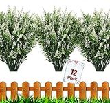 HBell 12 Bundles Outdoor Artificial Flowers UV Resistant Fake Boxwood Plants, Faux Plastic Greenery for Indoor Outside Hanging Plants Garden Porch Window Box Home Wedding Farmhouse Decor (White)