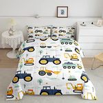 Cartoon Car Kids Comforter Set Twin, Kids Construction Vehicles Comforter for Boys Girls Teens, Tractor Machinery Trucks Bedding Set, Excavator Down Comforter, Construction Site Cars Duvet Set, 2Pcs