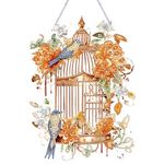 MEIEST Diamond Art Painting Hanging Pendant Kit,DIY Flower Birdcage Crystal Art Hanging Sign,Diamond Window Hanging Wreath Ornament for Home Decor and Gift (365)