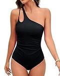 Cromi One Piece Bathing Suit for Women Tummy Control Swimsuit One Shoulder Swimwear Black S