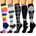 5 Pairs Compression Socks for Women and Men 20-30mmHg - Copper Circulation Support for Nurse, Travel, Exercise