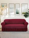 Amazon Brand - Solimo Bubble Sofa Cover with Skirt Polyester and Spandex Fabric | Three Seater (Maroon)