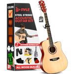 PYLE 41” Cutaway Acoustic Guitar- Full Size Dreadnought Natural Matte Finish Guitar, 6 Steel Strings w/Gig Bag, Tuner, Extra Strings, Picks, Strap, Capo, For Beginners, Adults, Kids- Right Handed