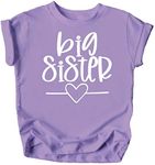 Olive Loves Apple Big Sister Heart Sibling Reveal T-Shirt for Baby and Toddler Girls Sibling Outfits, Purple Shirt, 2T