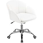 costoffs Leather Desk Chair Cute White Office Computer Chair Makeup Vanity Chair with Armrests for Bedroom Modern Swivel Rolling Chair for Women