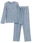 Ekouaer Womens Ribbed Knit Lounge Set Long Sleeve Top and Long Pants Sleepwear Pajama Set Two Piece Matching Set with Pockets