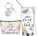 Ziliny 3 Pcs Christian Gifts for Women Inspirational Religious Gifts 20 oz Stainless Steel Tumbler Jesus Bible Verse Cosmetic Bag Makeup Travel Pouch Scripture Christian Keychain for Church Birthday