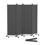 OUDUCK 4 Panel Room Divider Folding Privacy Screen, Freestanding Room Partition with Lockable Wheels, Portable Wall Divider for Room Separation, 88" W x 70" H, Grey