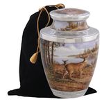 Deer Cremation Urn, Handcrafted Metal Urn for Human Ashes, Adult Cremation Urn with Velvet Bag