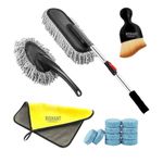 Rishant Enterprises 5 PCS Microfiber Car Duster Kit Interior & Exterior Cleaning Detailing Tool Scratch & Lint Free Pollen Removing Extendable Long Handle Combo Set for Car & Bike Accessories (A11)