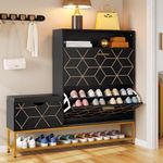 YITAHOME Shoe Cabinet with 2 Flip Drawers for Entryway, Large Shoe Storage Cabinet with Shoe Storage Bench, Hidden Narrow Shoe Rack with Door Shoe Storage Organizer for Living Room, Black