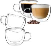 BOQO Glass Coffee Mugs Set of 4, 8oz Double Walled Insulated Drinking Glass Coffee Mugs with Handle,Perfect for Latte, Cappuccinos, Tea Bag, Juice (240ml Water Glasses)