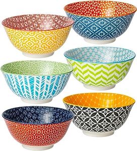 6 Pack Ceramic Cereal Bowls, 23 Oz Colorful Soup Bowls for Kitchen, Porcelain Deep Bowls Set for Soup, Salad, Pasta, Rice, Ice Cream and Oatmeal, Microwave Dishwasher Safe