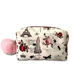 A Trip to Paris Toiletry kit, Jewellery Bag, Cosmetic Pouch, Medium Sized DOPP kit for Women (White)