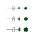 Green Cubic Zirconia Studs Earrings Set, 3 Pairs Sterling Silver Earrings Studs 3MM 4MM 5MM