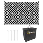 Outsunny Reversible Outdoor Rug with Carry Bag, Waterproof Plastic Straw Mat for Garden, Deck, RV, Picnic, Beach, Camping, 182 x 274cm, Black & White