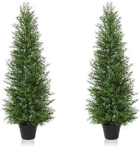 OAKRED Artificial Cedar Topiary Trees for Outdoor, 4FT Fake Cedar Pines Plants Set of 2, UV Protection All-Year Green Tree for Home Decor Indoor, Porch, Garden, Entryway