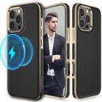 LOHASIC for iPhone 16 Pro Max Leather Case, Compatible with MagSafe Business Classic Design Strong Magnetic Cases for iPhone 16 Pro Max 2024 New 5G, Black Gold