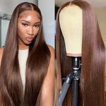 Straight Lace Front Wigs Human Hair 13x4 HD Transparent Lace Front Human Hair Wigs Glueless Brazilian Virgin Hair 180% Density Pre Plucked with Baby Hair Chocolate Brown (32 Inch)