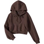 FUNKY MONKEY Soft Fleece Crop Zipper Hoodie for Girls and Womens Sweatshirt (S, Brown)