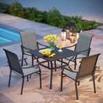 PHI VILLA 5 pcs Patio Dining Table and Chairs,Textilene Dining Chairs Sturdy and Durable and Metal Square Table,Black Frame with E-Coating for Lawn,Garden